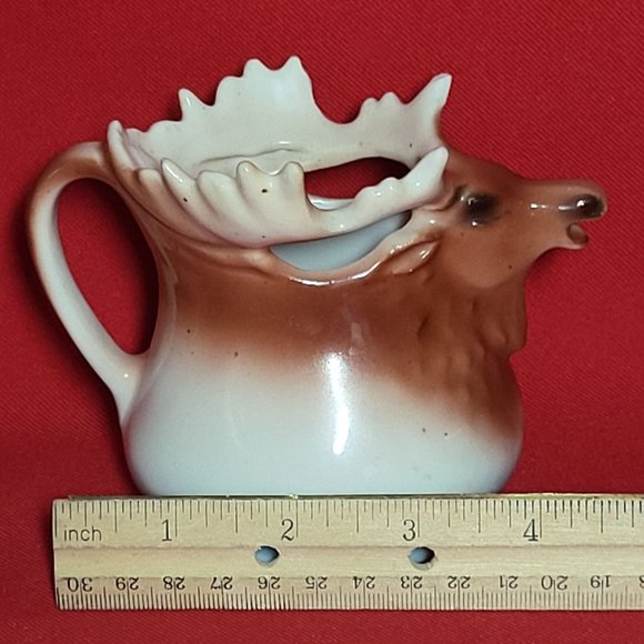 VTG Elk Moose Antlers Ceramic Porcelain Handled Pitcher Creamer Planter Decor - Picture 7 of 13